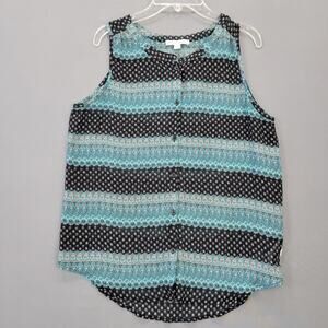 American Eagle Blue Paisley Sheer Striped Tank Button Up Scoop Womens Size S Top